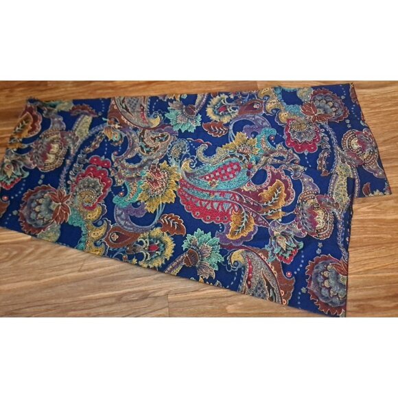 Blue Curtain Valance Paisley Floral Abstract Red Gold Boho Cottage 13x72 - Picture 1 of 4